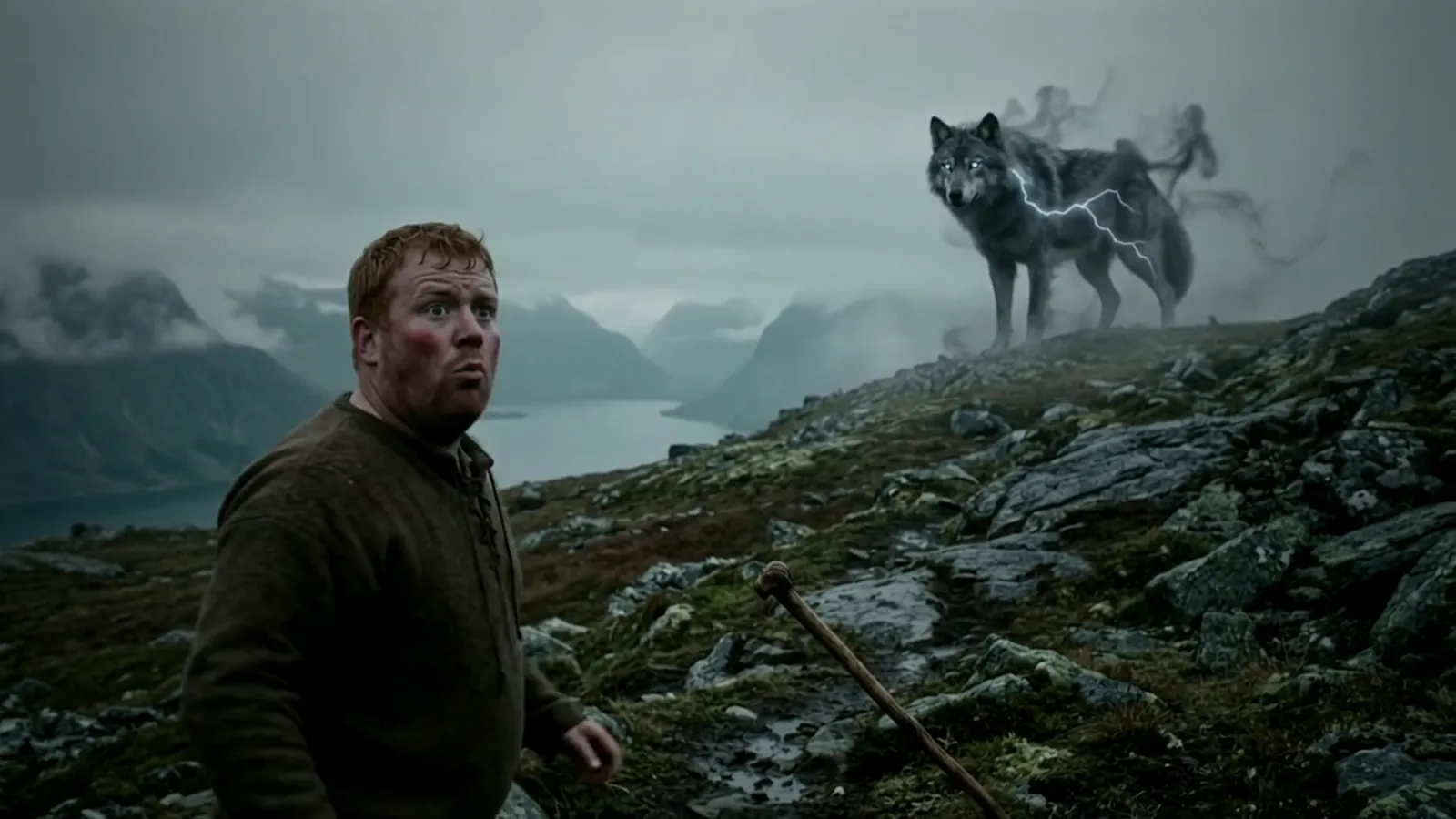 A wolf made of lightning on the ridge